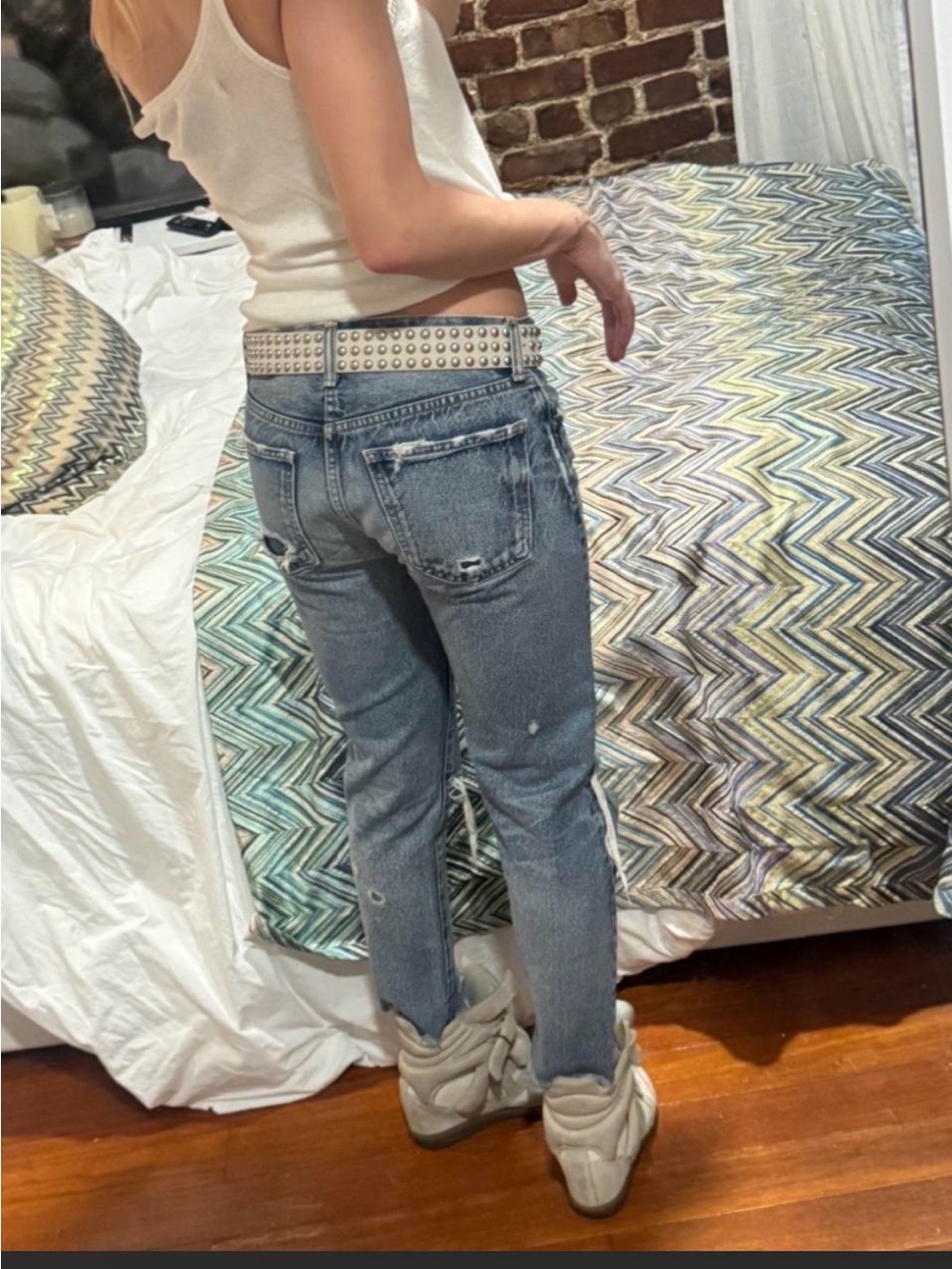 Moussy Light Blue Distressed Boyfriend Jeans - Picture 2 of 6